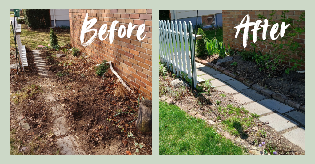 A before and after look at the garden path in front of the house.
